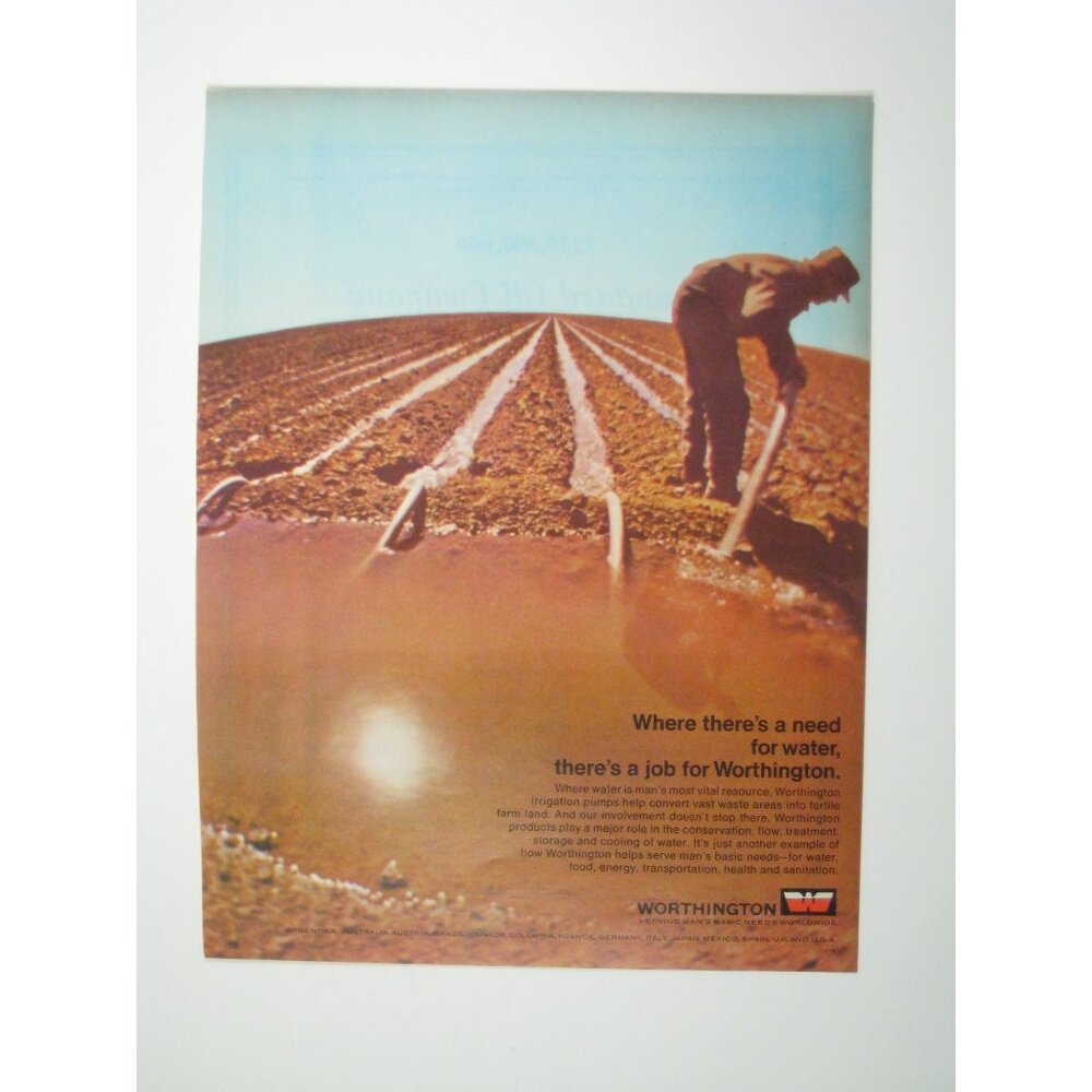 Worthington Water Pump Vintage 1967 Print Advertisement Man in Muddy Field
